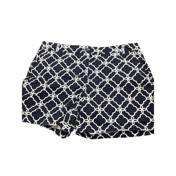 Crown & Ivy Curvy Navy & White Shorts Size 20W Geometric Design Chino - Picture 1 of 4